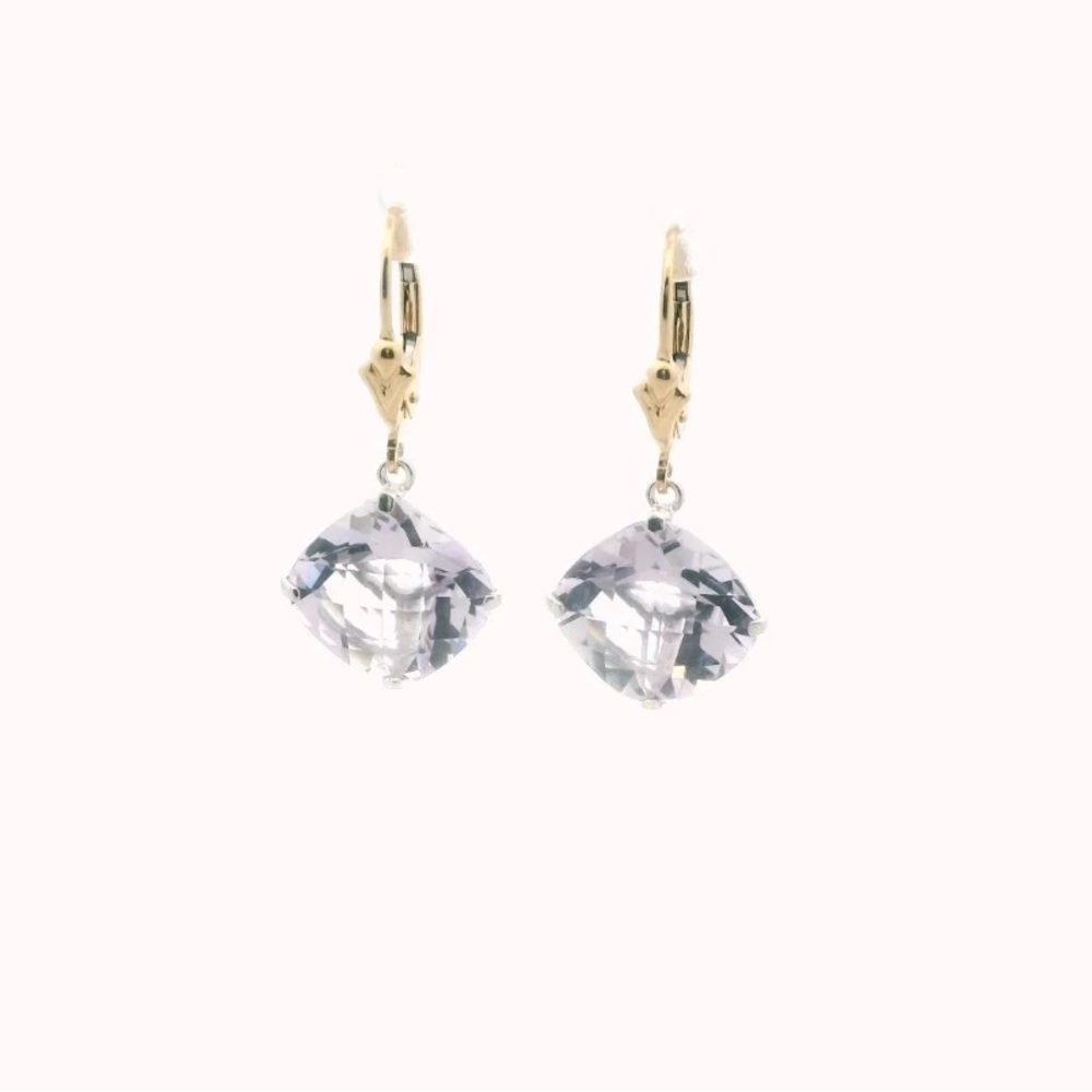 14K Two Tone Gold Rose Quartz Dangle Earrings